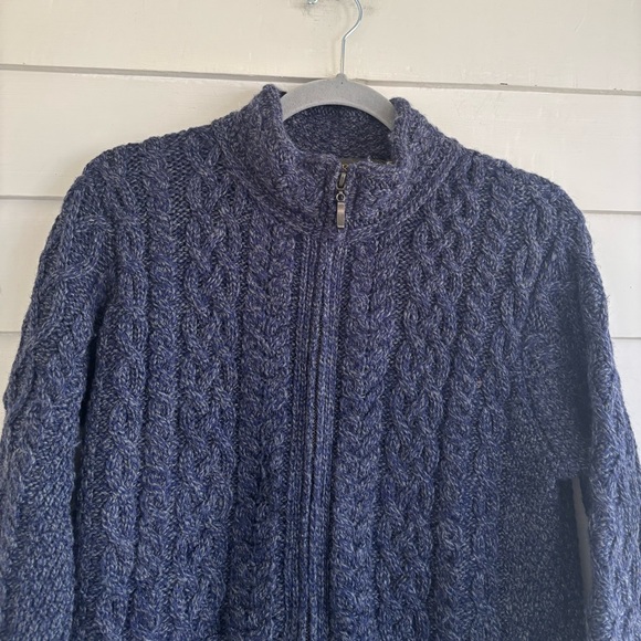 Inis Crafts Blue Marled Merino Wool Sweater Full Zip Sweater Size Medium - Picture 7 of 10